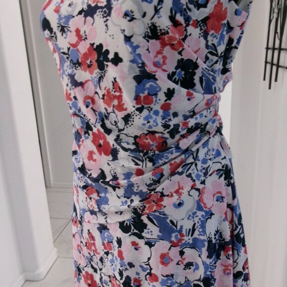 Ralph Lauren Floral Print Ruched Side Stretch Jersey Sleeveless Dress 6 - Picture 4 of 15